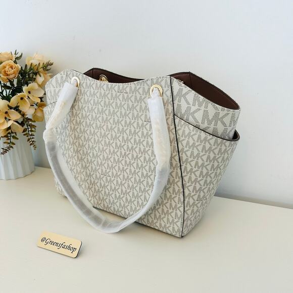 Michael Kors Purse jet set travel large chain tote shoulder bag vanilla MK - Picture 4 of 10